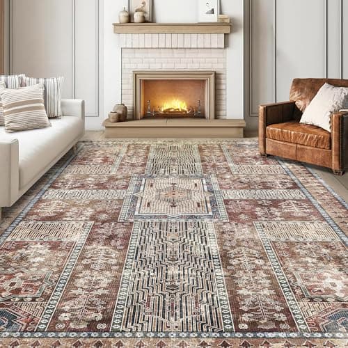 YARNSCAPE Vintage 9' x 12' Washable Area Rug - Stylish Indoor Rug for Living, Dining or Bedroom - Lightweight Carpet with Non-Slip Backing - Foldable for Easy Placement and Maintenance - Rust - Image 1