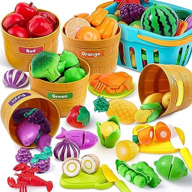 JOYIN Educational Toys Play Food Set for Toddlers, Cutting Food for Preschool Activities, Pretend Play Kitchen Accessories, Learning Toys, Color Sorting Set for Boys & Girls, Gifts for Christmas - Image 1