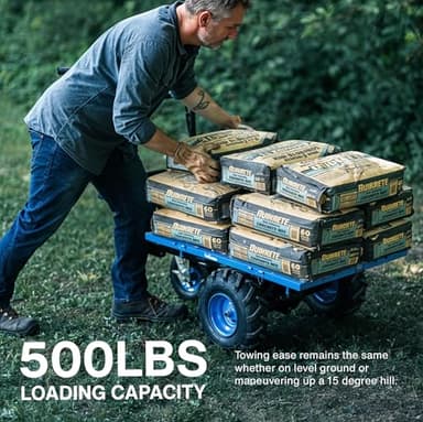 Landworks AGM Electric Utility Cart - 500W Lead-Acid Battery-Powered Power Wagon, 500 lbs Load Capacity & 1000 lbs Towing, Heavy-Duty Motorized for Garage, Warehouse, and Outdoor Use - Image 2