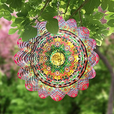 FONMY Mandala Wind Spinner w/Crystal Ball-Romatic Flower 3D Stainless Steel Hanging Spinners Worth Gift Christmas Decoration Indoor/Outdoor Garden Décor Kinetic Yard Art 12 Inches Wind Sculpture - Image 4