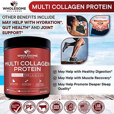 Wholesome Wellness Multi Collagen Protein Powder Hydrolyzed (Type I II III V X) Grass-Fed All-in-One Super Bone Broth + Peptides - Premium Blend of Beef, Chicken, Wild Fish, Eggshell, 58 Servings - Image 6