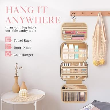 HOTOR Travel Toiletry Bag w/Hanging Hook - Spacious Toiletry Bag Essentials for Women & Men, Makeup Bag/Big Comparment, Waterproof for Travel Accessories, Medium, Pink - Image 5