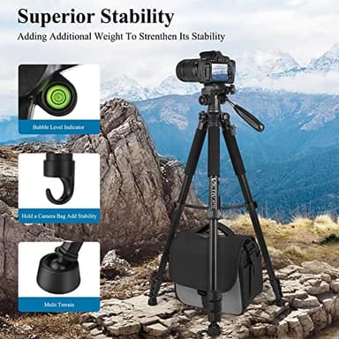 VICTIV 74” Camera Tripod, Tripod for Camera and Phone, Aluminum Professional Tripod Stand for Canon Nikon with Carry Bag and Phone Holder, Compatible with DSLR, iPhone, Spotting Scopes, Max Load 9.5Lb - Image 8