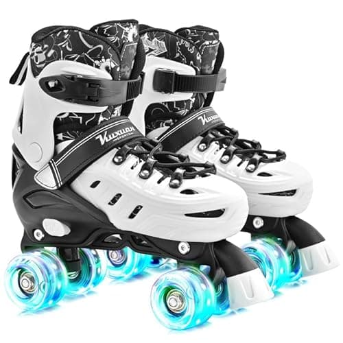 Kuxuan Skates Roller Skates for Girls and Boys Kids, 4 Sizes Adjustable Fun Kids Toddler Rollerskates with Light up Wheels for Teens Women Indoor Outdoor - Image 1