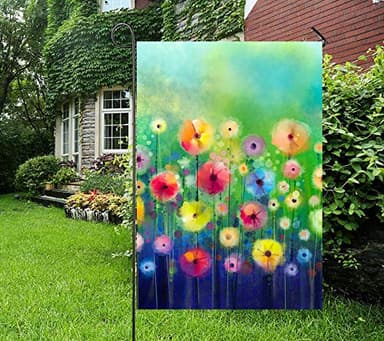 ShineSnow Watercolor Abstract Spring Summer Seasonal Green Floral Flowers Art House Flag 28" x 40" Double Sided Polyester Welcome Large Yard Garden Flag Banners for Patio Lawn Home Outdoor Decor - Image 5
