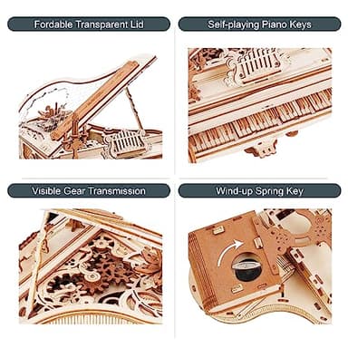 ROBOTIME AMK81 Magic Piano 3D Puzzles for Adults-Mechanical 3D Puzzles Musical Instrument-Wooden Music Box Puzzle Kit to Build-Aesthetic Desk Decor Unique Gift for Men/Women - Image 4