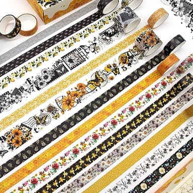 KOVANO Washi Tape Set 14 Rolls, Vintage Bee Floral Butterfly Botanical Washi Tape, Yellow Black Decorative Tapes for Scrapbooking Supplies, Junk Journal, Bullet Journaling, Art Crafts - Image 6