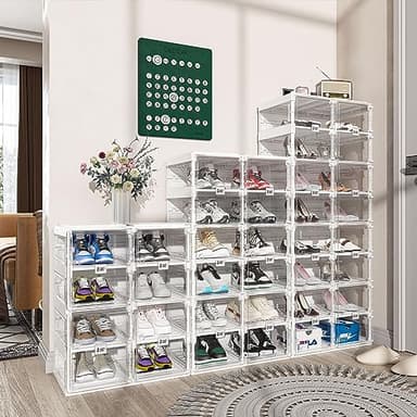 ANTBOX Foldable Shoe Rack,Shoe Organizers for Closet Plastic Shoe Storage Box Space Saving for Entryway, Large Sturdy Stackable Sneaker Cabinet Bins with Magnetic Clear Door 10 Tiers 20 Pairs - Image 4
