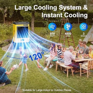 AKIRES 4800CFM Swamp Coolers,Evaporative Air Cooler for 970Sq.ft of Space,with Continuous Auto Fill,10.6-Gal Water Tank,120°Oscillation,3 Ice Packs,Cooling Fan for Outdoor,Indoor, Yellow(41IN) - Image 3