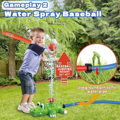 Intoypad 4-in-1 Kids Water Sprinklers T Ball Set & Water Ball Toy, Crocodile Baseball Sprinkler for Backyard Outdoor Summer Toys for Boys Girls Outside Yard Water Game Toys for Kids Toddlers Ages 3-8 - Image 3