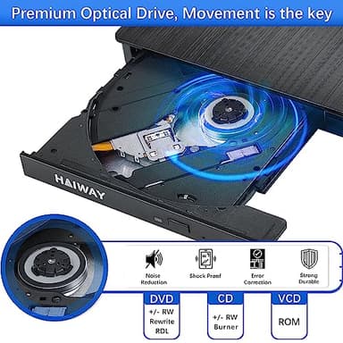 Haiway External DVD Drive, USB 3.0 Type-C CD Burner Portable CD DVD +/-RW Optical Drive Slim CD DVD ROM Rewriter CD/DVD Player Writer Reader for Laptop Desktop MacBook PC Windows Linux Mac OS (Black) - Image 4