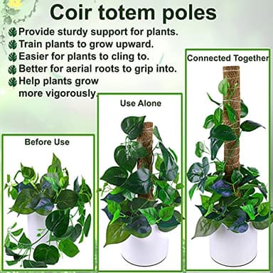 Fabulas Moss Pole 47.5 Inch - Monstera Plant Support, 4 Packs 16 Inch Plant Stakes for Indoor Plants Coco Coir Moss Pole Sticks for Climbing Potted Live Plants, Pothos, Philodendron, with Garden Ties - Image 3