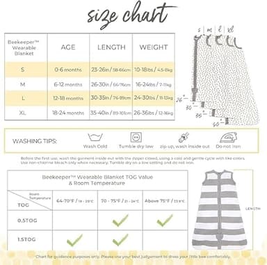 Burt's Bees Baby Baby Beekeeper Wearable Blanket, 100% Organic Cotton, Swaddle Transition Sleeping Bag, Rugby Stripe Heather Grey, Large - Image 2