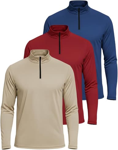 Real Essentials 3 Pack: Men's Dry-Fit Active Quarter Zip Long Sleeve Athletic Performance Pullover (Available in Big & Tall - Image 1