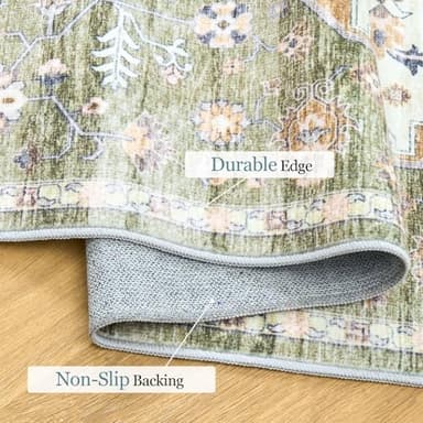 Area Rugs for Living Rooms - 8x10, Boho Non-Slip Low Pile Carpet Machine Washable Rugs for Bedroom, Farmhouse, Office, Dining Room (Green) - Image 5