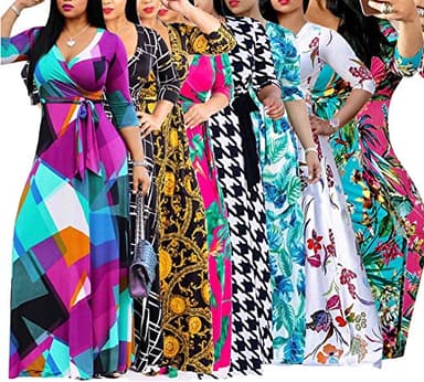 FANDEE Plus Size Maxi Dress for Women Casual Summer Sundress V-Neck 3/4 Sleeve White XX-Large - Image 5