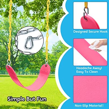 TURFEE 2 Packs Heavy Duty Swing Seat, Swing Set Accessories Replacement with 4 Snap Hooks for Kids Outdoor Play Playground, Trees, Swingsets, Playground(Pink) - Image 2