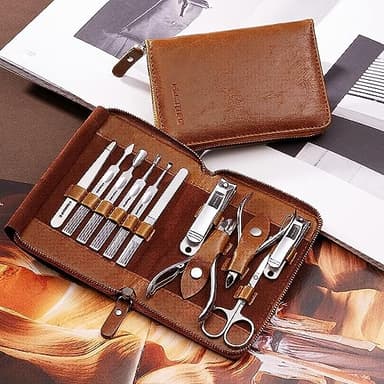 FAMILIFE Manicure Set, Professional Manicure Kit Nail Clippers Set 11 in 1 Stainless Steel Pedicure Tools Nail Kit Men Grooming Tool with Portable Brown Leather Travel Case Luxury Gifts for Him - Image 10