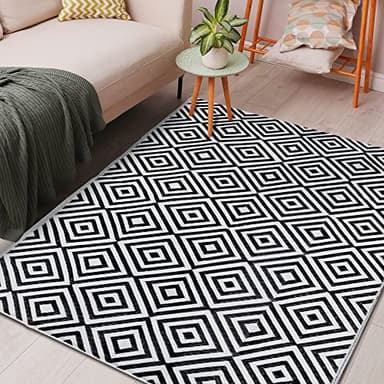 Ridota Reversible Mats, Outdoor Patio Rugs, Plastic Straw, Modern Area Rug, Floor Mat, RV, Patio, Backyard, Deck, Picnic, Beach, Trailer, Camping (Diamond Black & White, 5' x 8') - Image 1
