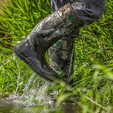 HISEA Men's Rain Boots, Waterproof Durable Insulated Rubber Boots for Men, 5 mm Neoprene Outdoor Mud Fishing Hunting Boots for Multi-Season (Black, Camo & Brown) - Image 4