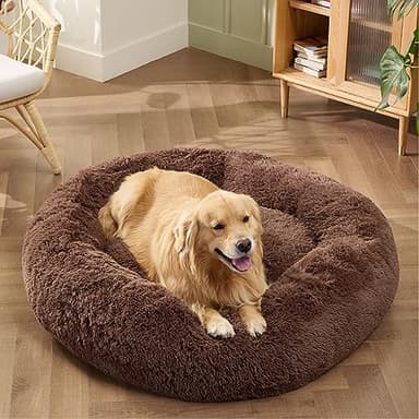 Bedsure Calming Dog Bed for Extra Large Dogs - Donut Washable Large Pet Bed, Anti-Slip Round Fluffy Plush Faux Fur Dog Bed, Fits up to 120 lbs Pets, Coffee, 45 inches - Image 4