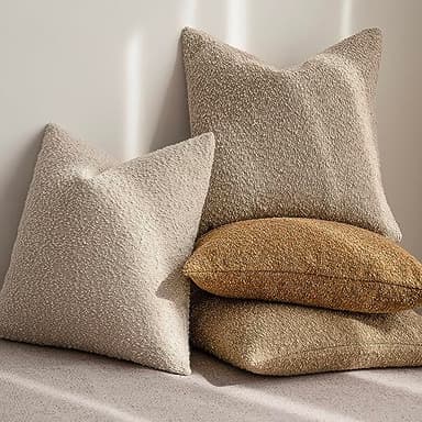 Foindtower Pack of 2, Decorative Textured Boucle Throw Pillow Covers Accent Solid Pillow Cases Cozy Soft Couch Cushion Case for Chair Sofa Bedroom Living Room Home Decor 22 x 22 Inch Rust Tobacco - Image 6