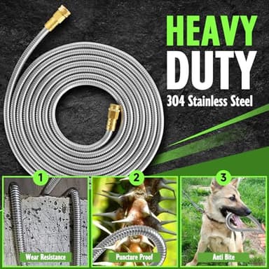 Dphkcey Metal Garden Hose 75FT, Stainless Steel Heavy Duty Water Hose with 10 Function Nozzles, Lightweight and Flexible, Kink Free Sturdy Easy Storage for Yard, Outdoor, RV, Lawn, Car - Image 2