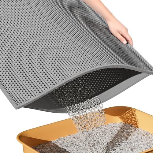 ESTHELLO Cat Litter Mat, Cat Litter Trapping Mat, Honeycomb Double Layer Design, Easy to Clean,Washable (24’’ x 15’’ Gray - Image 1