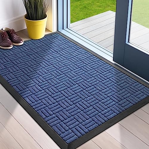 Mibao Front Door Mat, Heavy Duty Durable Welcome Mat for Outdoor Indoor, Dirt Trapper Waterproof Super Absorbent Door Mat for Entryway Outside Patio Porch, 29.5" x 17", Blue - Image 1