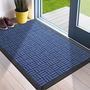 Mibao Front Door Mat, Heavy Duty Durable Welcome Mat for Outdoor Indoor, Dirt Trapper Waterproof Super Absorbent Door Mat for Entryway Outside Patio Porch, 29.5" x 17", Blue - Image 1