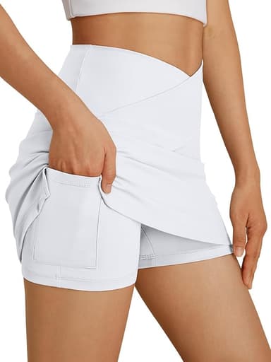 AUTOMET Womens Tennis Skirts with Shorts Underneath Mini Athletic Golf Skorts 2025 Workout Summer Outfits with Pockets White M - Image 1