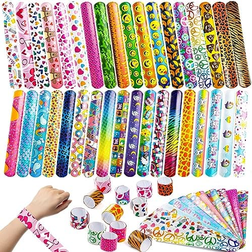JOYIN 60 Pcs Slap Bracelets for Kids, Bulk Wristbands with Animals, Friendship, Heart, Party Favors, Classroom Prizes Birthday Exchanging Gifts,Goodies Bag Stuffers Fillers - Image 1