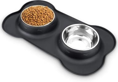 AsFrost Dog Food Bowls Stainless Steel & Water Dish with No-Spill and Non-Skid, Feeder Bowls with Dog Food Dish for Small Medium Large Size,Dogs,Cats,Puppy Pets, Black, 12oz - Image 1