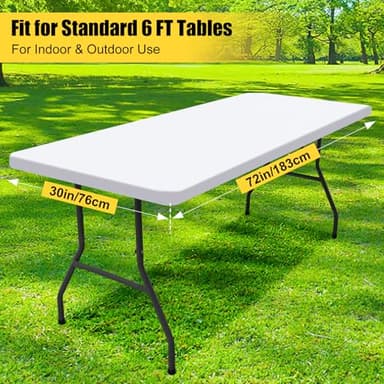 Smiry Rectangle Picnic Table Cloth, Waterproof Elastic Fitted Tablecloths for 6 Foot Tables, Washable Polyester Table Cover for Camping, Indoor and Outdoor (White, 30"x72") - Image 7