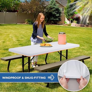 Enjoyidea Fitted Tablecloth for 8 Foot Rectangle Tables-6 Pack White Elastic Outdoor Picnic Table Cover-Spandex Stretch Folding Table Cloths 8ft for Camping Dining Room Patio Kitchen Banquet Party - Image 3