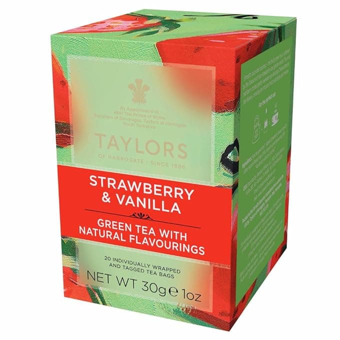 Taylors of Harrogate Strawberry & Vanilla, Green Tea, Individually Wrapped Bags, 20 Count (Pack of 1), Smooth, Juicy and Sweet, Caffeinated, Enjoy Hot or Iced, 20 Teabags - Image 1