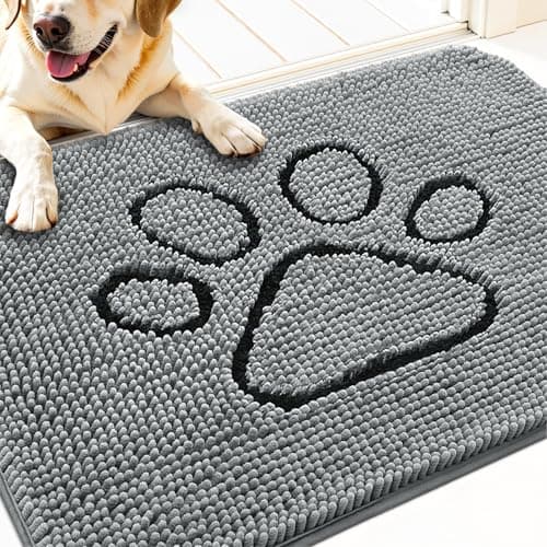 OLANLY Door Mat for Muddy Dog Paws 30x20, Ultra Absorbent Chenille Mud Doormat with Paw Print Design, Non-Slip Washable Doormat for Indoor Entryway, Quick-Dry Pet Bed Mats for Dirty Dogs, Grey - Image 1