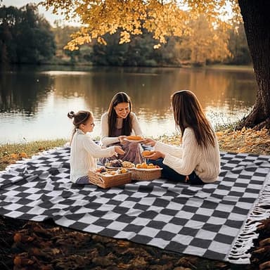Large Picnic Blanket Outdoor Law Park Grass Patio Mat Manta Para Soft Car Travel Essentials Road Trip Summer Vacation Stuff Outside Accessories Roadtrip Camping Gear Rv Must Haves Glamping Tent Gadget - Image 1