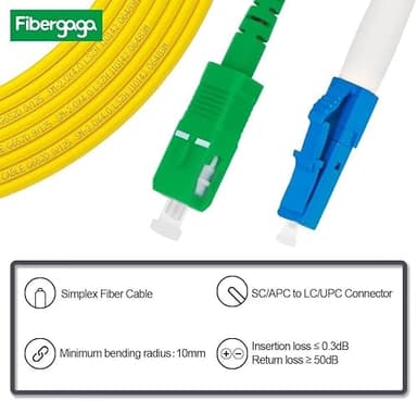 Fibergaga-3M(10ft) OS2 LC/UPC to SC/APC Fiber Patch Cable Single Mode, Simplex, Length Option: 0.5M(1.6ft)-50m(164ft) 9/125µm 2.0mm Diameter Fiber Optic Cords, OS1/OS2 Compatible -5pack - Image 2