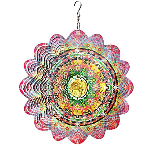 FONMY Mandala Wind Spinner w/Crystal Ball-Romatic Flower 3D Stainless Steel Hanging Spinners Worth Gift Christmas Decoration Indoor/Outdoor Garden Décor Kinetic Yard Art 12 Inches Wind Sculpture - Image 1