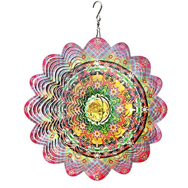 FONMY Mandala Wind Spinner w/Crystal Ball-Romatic Flower 3D Stainless Steel Hanging Spinners Worth Gift Christmas Decoration Indoor/Outdoor Garden Décor Kinetic Yard Art 12 Inches Wind Sculpture - Image 1