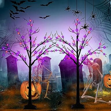 2-Pack 4FT Lighted Black Halloween Tree with 96 LED Orange & Purple Lights (Higher Size & Floor Standing), Halloween Decorations Spooky Tree for Indoor & Outdoor, Home Holiday Party Garden Lawns Decor - Image 3