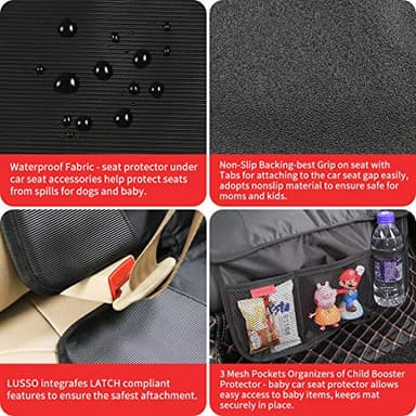 Kaiphy Car Seat Protector - Seat Protection Mat - Thick Padding - Durable, Waterproof Fabric, Leather Reinforced Corners & 3 Pockets for Handy Storage Black - Image 4