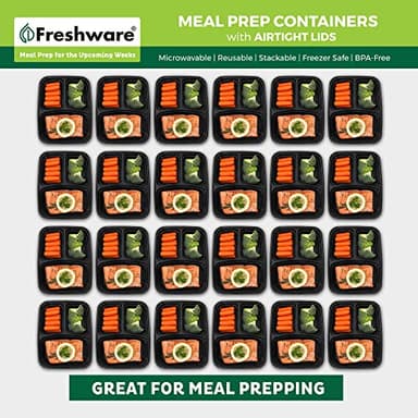Freshware Meal Prep Containers [50 Pack] 3 Compartment Food Storage Containers with Lids, Bento Box, BPA Free, Stackable, Microwave/Dishwasher/Freezer Safe (24 oz) - Image 4