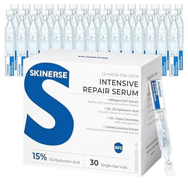 SKINERSE Intensive Repair Serum, 15%Hyaluronic Acid for Sensitive Skin Anti Aging Ultra Hydrating Serum for Face Calming Barrier Repair Redness Relief with Ceramides Centella 30Vials Daily Travel Care - Image 1