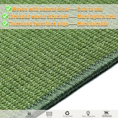 Pethave Cat Scratcher Mat, 23.6x15.7inch Natural Sisal Cat Scratchers for Indoor Cats with Velcro,Stick on Floor Cat Wall Scratcher,Horizontal Cat Scratch Mat Protect Furniture (Green Color) - Image 3