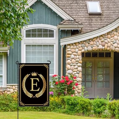 wyooxoo Monogram Letter E Garden Flag 12x18 Inch Double Sided for Outside Burlap Family Last Name Initial Black Yard Flag (E) - Image 7
