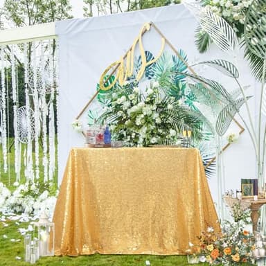PartyDelight Sequin Tablecloth Sparkly Gold 50"X80" Rectangle for Wedding Party Christmas Decorations - Image 5