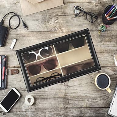 Siveit 12 Grids Sunglass Organizer Leather Eyeglasses Collector Double-Layer Eyewear Display Case Lockable Storage Box, Black - Image 6