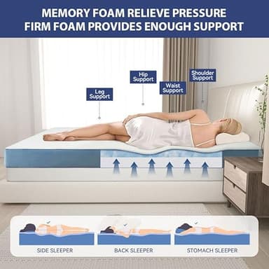 4 Inch Firm Mattress Topper Queen Size 60x80 Inch Extra Support, Gel-Infused High-Density Memory Foam Mattress Bed Topper for Pain Relief, CertiPUR-US Certified - Image 3